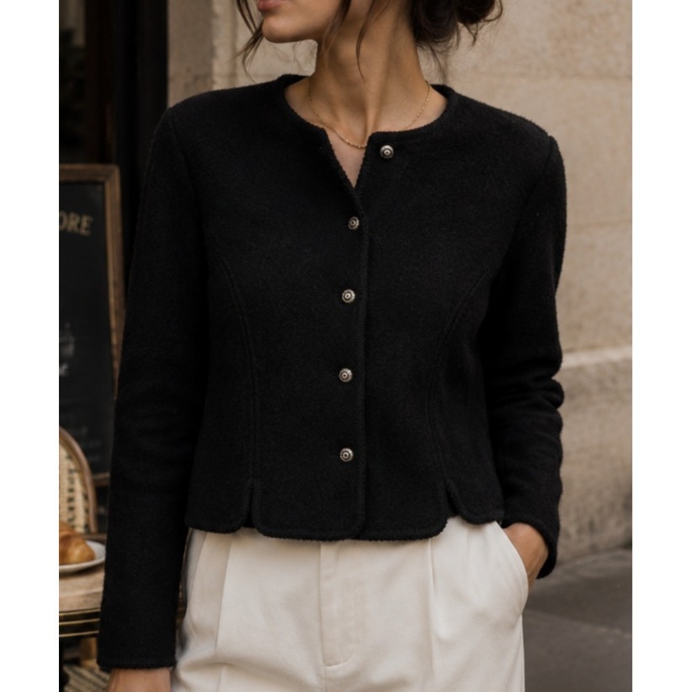 VTG Deans of Scotland Womens Boiled Wool Cardigan Small Black Old Money Academia